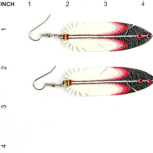 Dominic Arquero Red Rawhide Eagle Feather Earrings-Indian Pueblo Store