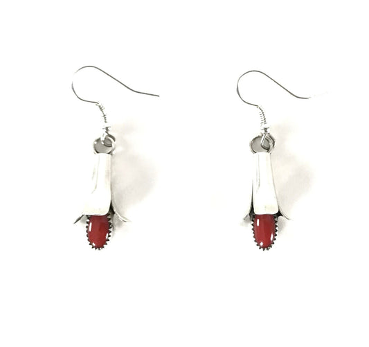 Doris Smallcanyon Coral Squash blossom Earring-Indian Pueblo Store