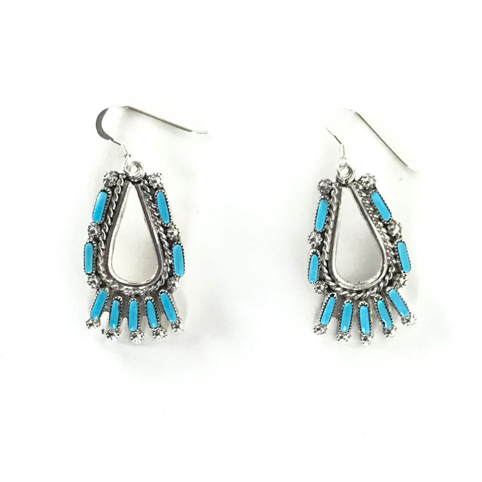 Roxanne Seoutewa Turquoise Petit Point Dangle Earrings-Indian Pueblo Store