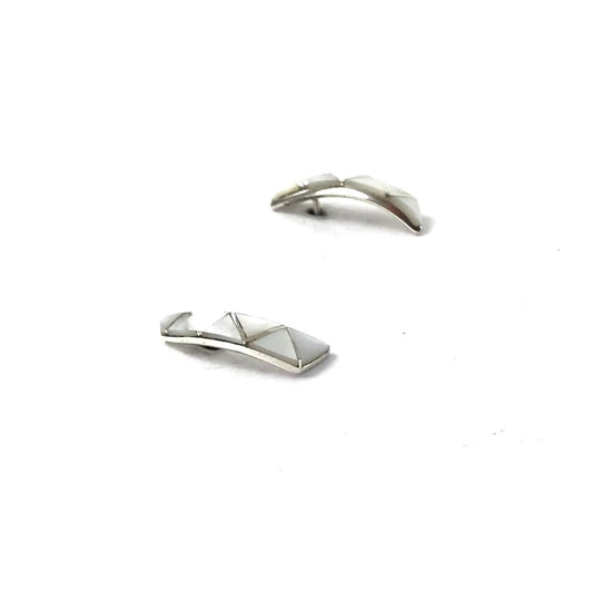 Eldrick and Charlotte Seoutewa White Mother of Pearl Inlay Post Earrings-Indian Pueblo Store