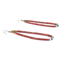 Load image into Gallery viewer, Joe and Marilyn Pacheco Apple Coral and Turquoise Heishi Jacla Earrings-Indian Pueblo Store
