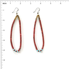 Load image into Gallery viewer, Joe and Marilyn Pacheco Apple Coral and Turquoise Heishi Jacla Earrings-Indian Pueblo Store
