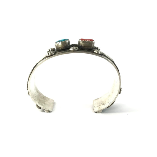 Delbert Secatero Turquoise and Coral Antiqued Bracelet-Indian Pueblo Store
