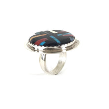 Load image into Gallery viewer, Joe and Angie Reano Jet Multi-Gemstone Mosaic Inlay Ring-Indian Pueblo Store
