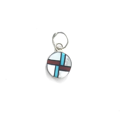 Tyrone Martinez Multi-Gemstone Round Inlay Pendant-Indian Pueblo Store