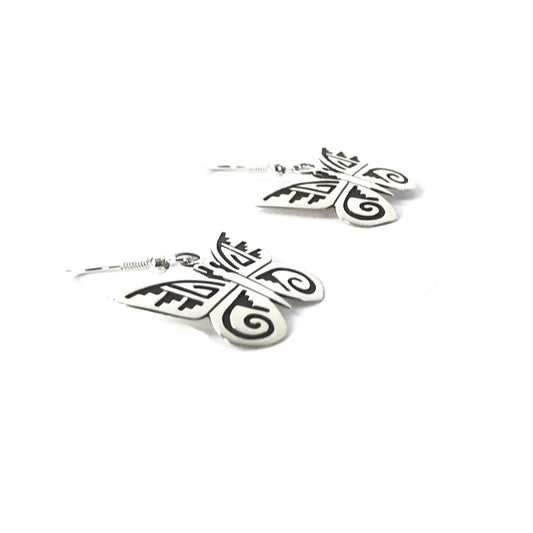 Sonny Gene Sterling Silver Overlay Butterfly Dangle Earrings-Indian Pueblo Store