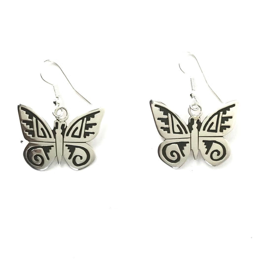 Sonny Gene Sterling Silver Overlay Butterfly Dangle Earrings-Indian Pueblo Store