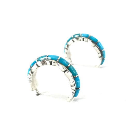 Sheldon Lalio Turquoise Inlay Half Hoop Earrings-Indian Pueblo Store