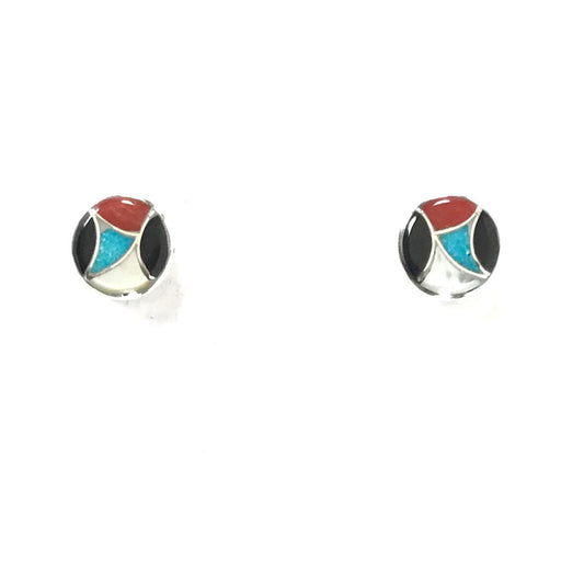 Theresa Leekya Multi-gemstone Inlay Button Earrings-Indian Pueblo Store