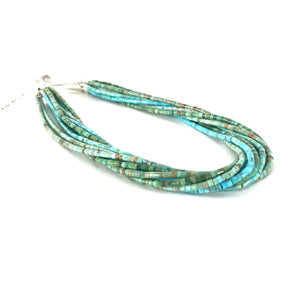 Fred Archuleta 10 strand Blue and Green Turquoise Heishi Necklace-Indian Pueblo Store