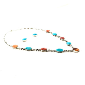Julia Etsitty Turquoise and Spiny Oyster Shell Necklace and Earring Set-Indian Pueblo Store