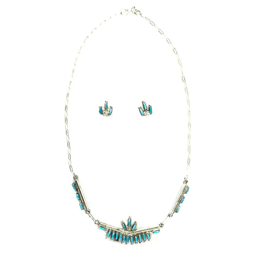 Veronica Yawakia Turquoise Petit Point Necklace and Earring Set-Indian Pueblo Store