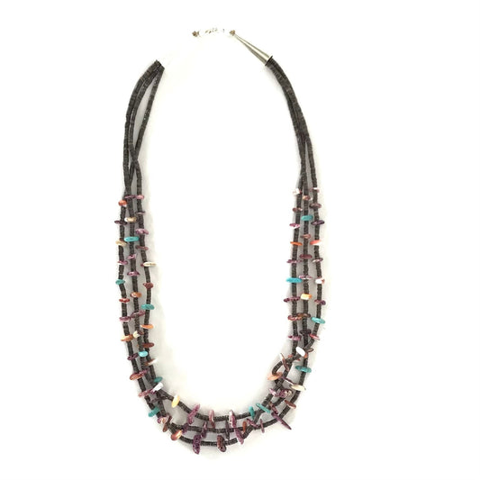 Gabriel Romero 3 Strand Spiny Oyster Shell and Turquoise Heishi Necklace-Indian Pueblo Store