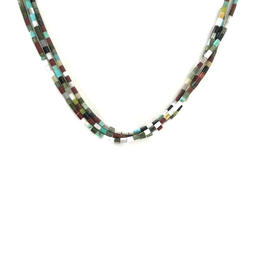 Nick Rosetta Three strand Multi-Gemstone Heishi Necklace-Indian Pueblo Store