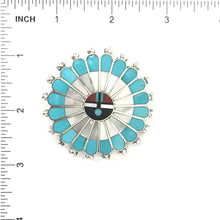 Load image into Gallery viewer, April Ukestine Turquoise Sunface Inlay Pin/Pendant-Indian Pueblo Store
