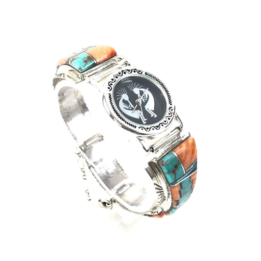 Charleston Willie Turquoise and Spiny Oyster Shell Inlay Watch-Indian Pueblo Store