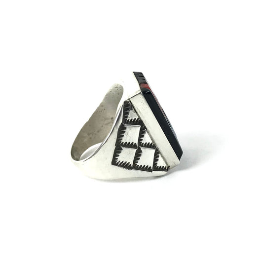 Veronica Benally Black Jet Multi-Gemstone Cornrow Inlay Ring-Indian Pueblo Store