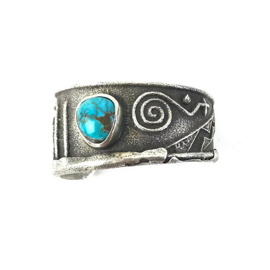Anthony Lovato Tufa Cast Turquoise Tapered Bracelet-Indian Pueblo Store