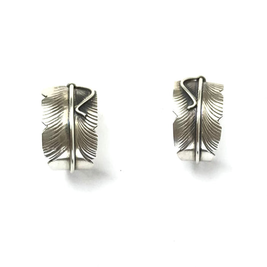 Chris Charley Half Hoop Feather Earrings-Indian Pueblo Store