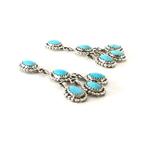 Pearlene Spencer Turquoise Petit Point Chandelier Post Earrings-Indian Pueblo Store