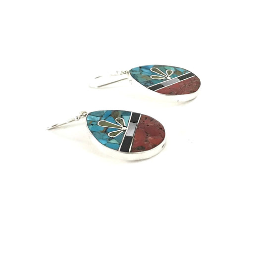 John and Mary Aquilar Mosaic Inlay Dangle Earrings-Indian Pueblo Store