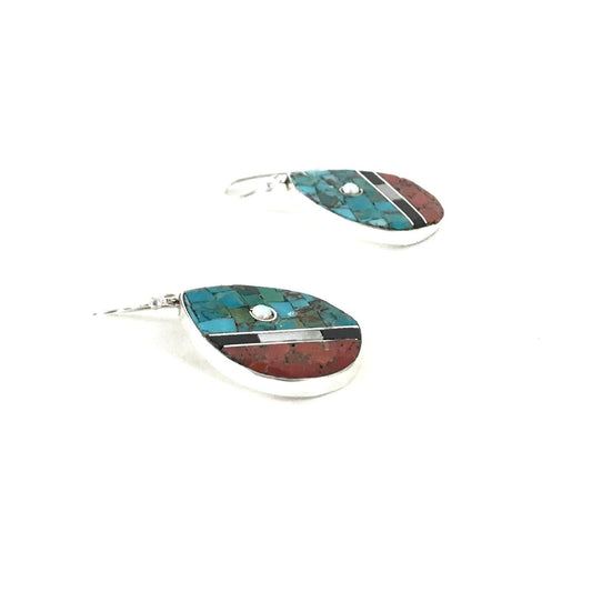 John and Mary Aquilar Mosaic Inlay Dangle Earring-Indian Pueblo Store