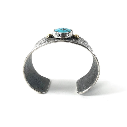 Erik Fender Turquoise and 14k Gold Tufa Cast Bracelet-Indian Pueblo Store
