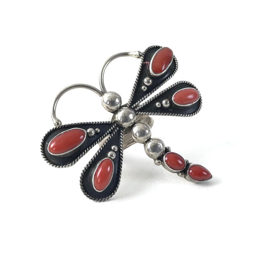 Coral Dragonfly Ring-Indian Pueblo Store