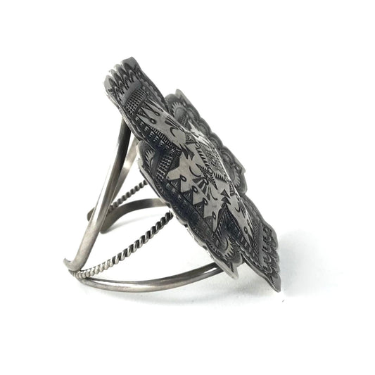 Vincent Platero Cross Stamped Bracelet-Indian Pueblo Store