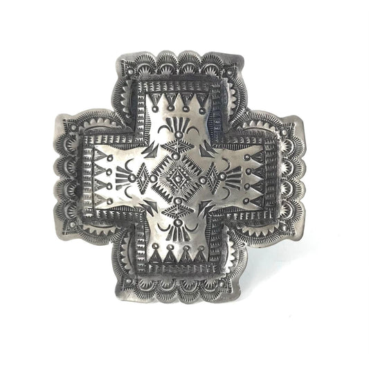 Vincent Platero Cross Stamped Bracelet-Indian Pueblo Store