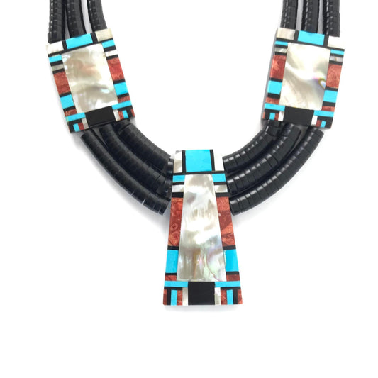 Delbert & Torevia Crespin Multi-Gemstone Mosaic Inlay Necklace and Earring Set-Indian Pueblo Store