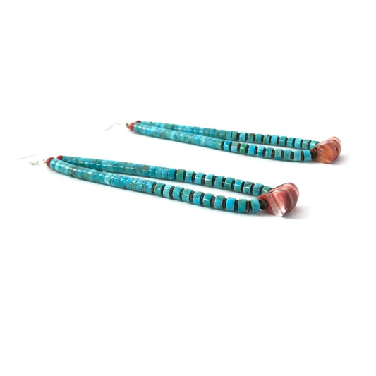 Robert L. Coriz Turquoise and Spiny Oyster Jacla Earrings-Indian Pueblo Store