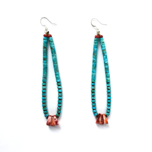 Robert L. Coriz Turquoise and Spiny Oyster Jacla Earrings-Indian Pueblo Store