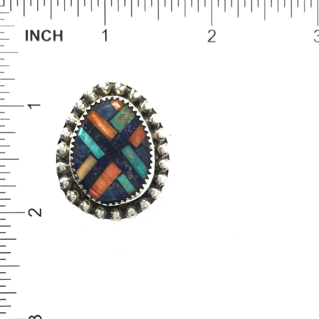 Joe and Angie Reano Multi-Gemstones Mosaic Inlay Ring-Indian Pueblo Store