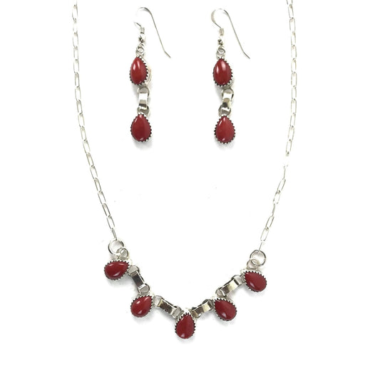 Coral Teardrop Necklace Set-Indian Pueblo Store