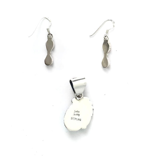 Julia Etsitty Turquoise and Coral Applique Earring and Pendant Set-Indian Pueblo Store