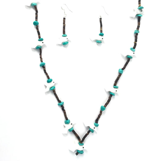 Mike Tucson White Marble Bird Fetish Carving Necklace and Earring Set-Indian Pueblo Store