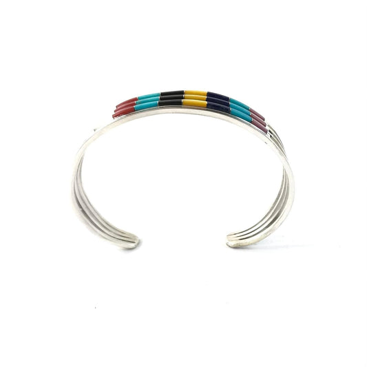 Anson and Letitia Wallace Multi-Gemstone Triple Row Inlay Bracelet-Indian Pueblo Store
