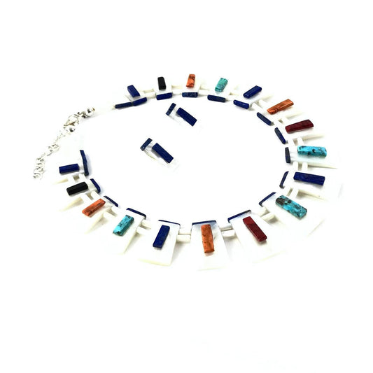 James Crespin Lapis Multi-Gemstone Lady Maiden Collar Necklace and Earring Set-Indian Pueblo Store