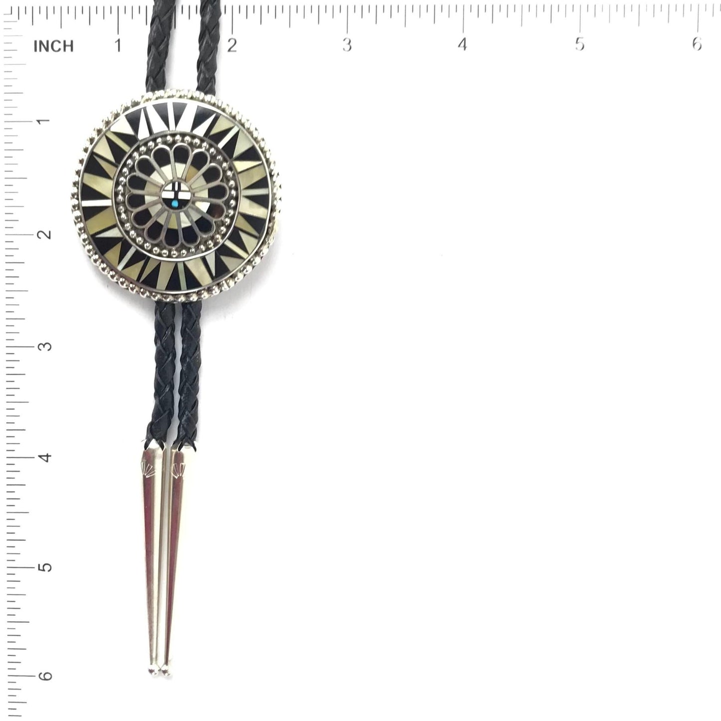 April Unkestine Inlay Sunface Cluster Bolo Tie-Indian Pueblo Store