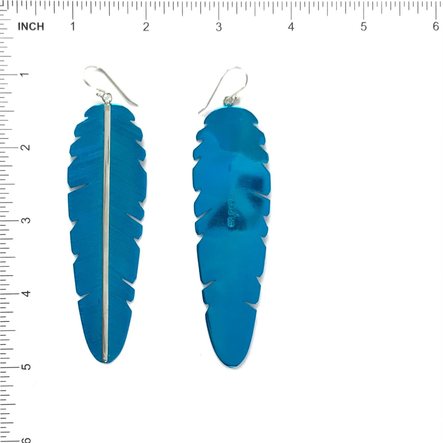 Michael and Elizabeth Kirk XLG Turquoise Ceramic Feather Dangle Earrings-Indian Pueblo Store