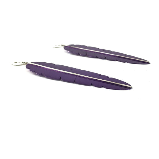 Michael and Elizabeth Kirk XLG Purple Ceramic Feather Dangle Earrings-Indian Pueblo Store
