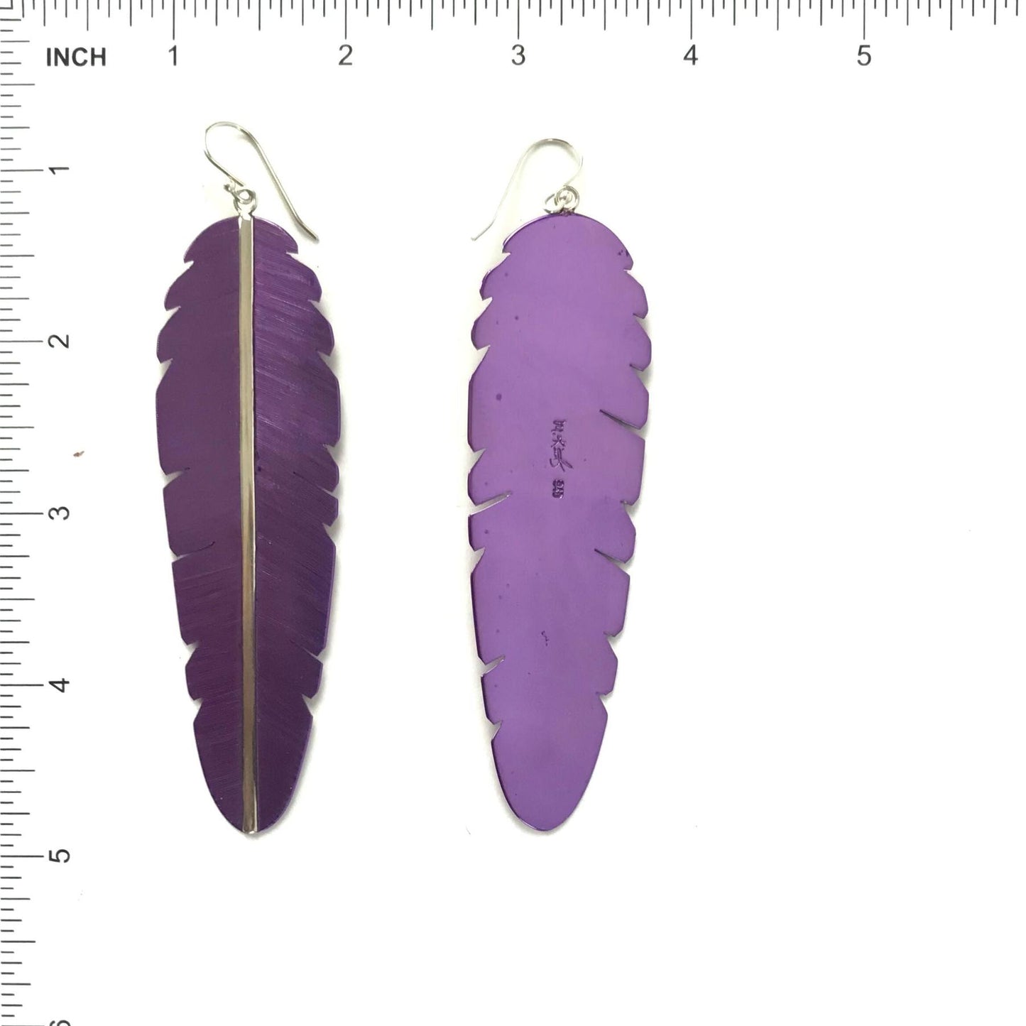 Michael and Elizabeth Kirk XLG Purple Ceramic Feather Dangle Earrings-Indian Pueblo Store