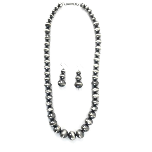 Virgina Tso Graduated Antiqued Bead Necklace and Earring Set-Indian Pueblo Store