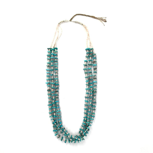 Cheryl Duran Turquoise and Pink Shell Three Strand Heishi Necklace-Indian Pueblo Store