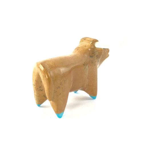 Enrike Leekya Travertine Long Horn Bull Fetish Carving-Indian Pueblo Store