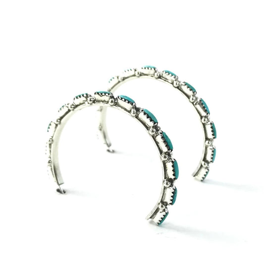 Murray Hannaweeke Turquoise Petit Point Half Hoop Earrings-Indian Pueblo Store