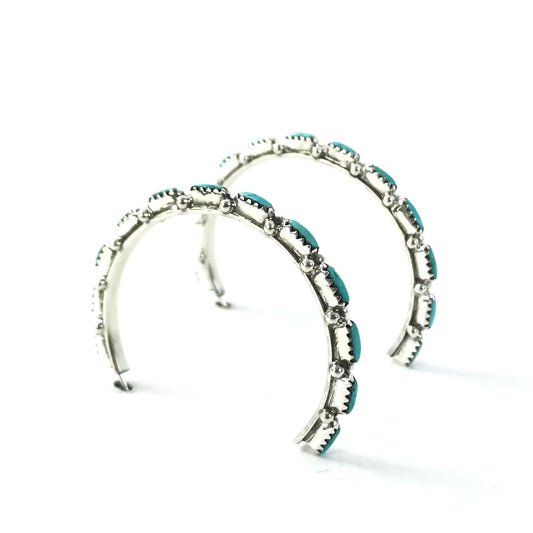 Murray Hannaweeke Turquoise Petit Point Half Hoop Earrings