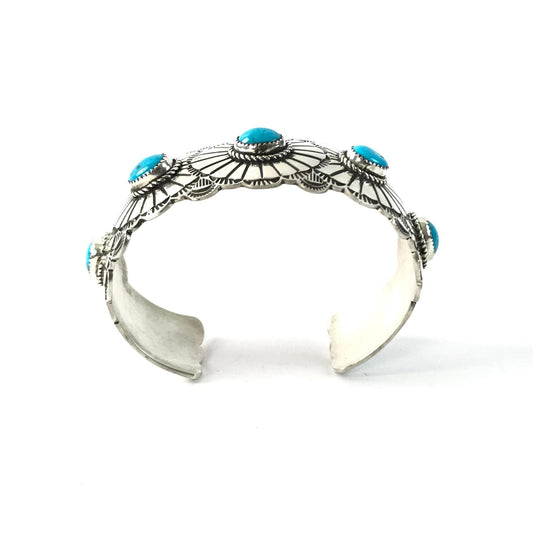 SS Stamped Bracelet 5 stone TQ 6-Indian Pueblo Store