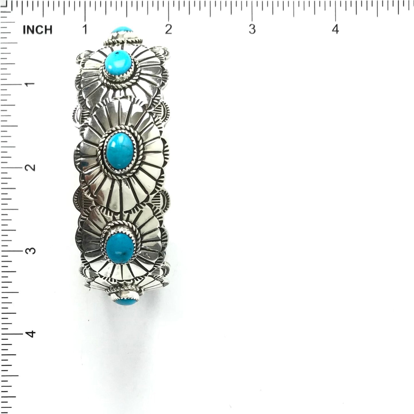 SS Stamped Bracelet 5 stone TQ 6-Indian Pueblo Store